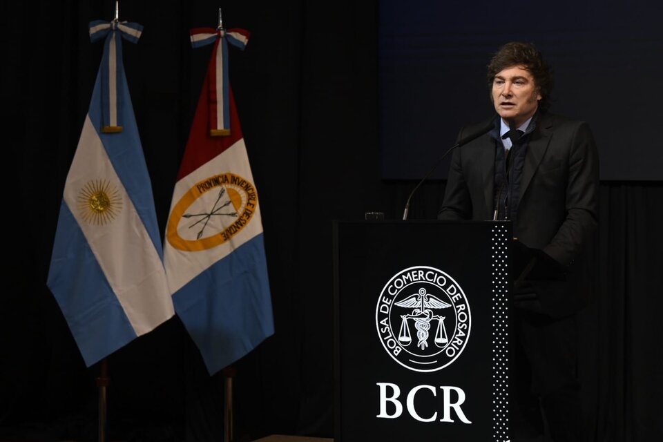 Milei en la Bolsa de Comercio de Rosario